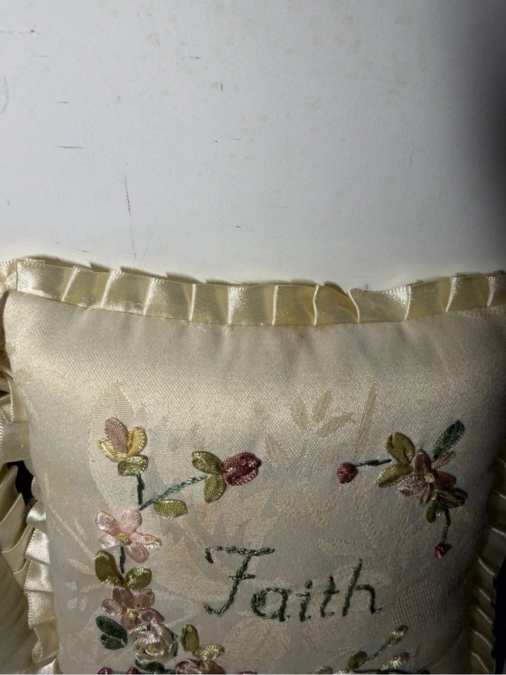 Embroidered "Love" and "Faith" Satin-Trim Accent Pillow Pair - Cream - Picture 4 of 12
